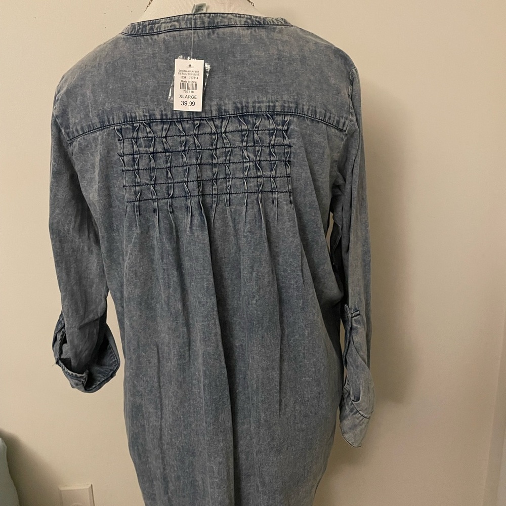 Tantrums Chambray Bib Denim top 100 Cotton Blue Acid Wash Size XL - Picture 8 of 13